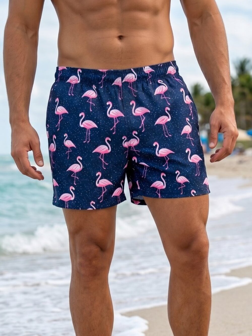 NWT | Brisira Navy Pink Flamingo Compression Lining Swim Shorts Medium